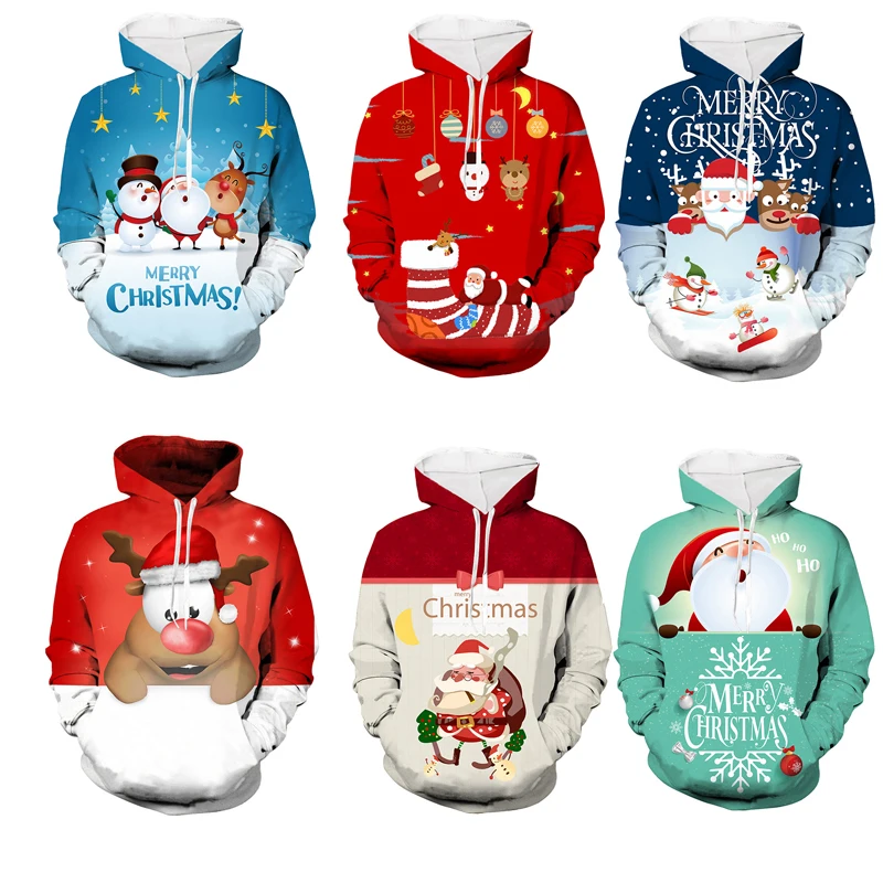 

2021 Autumn and Winter New 3D Printing Snowman Oversized Pullover Santa Claus Male/female Funny Hoodie Christmas Sweatshirt