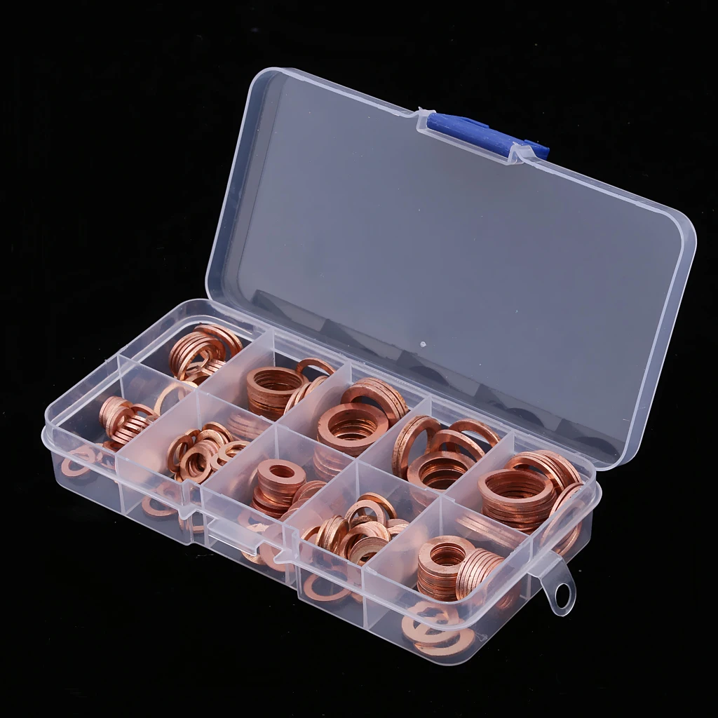 

200Pcs Copper Washers Flat Ring Sump Plug Oil Seal Gasket Assorted Set