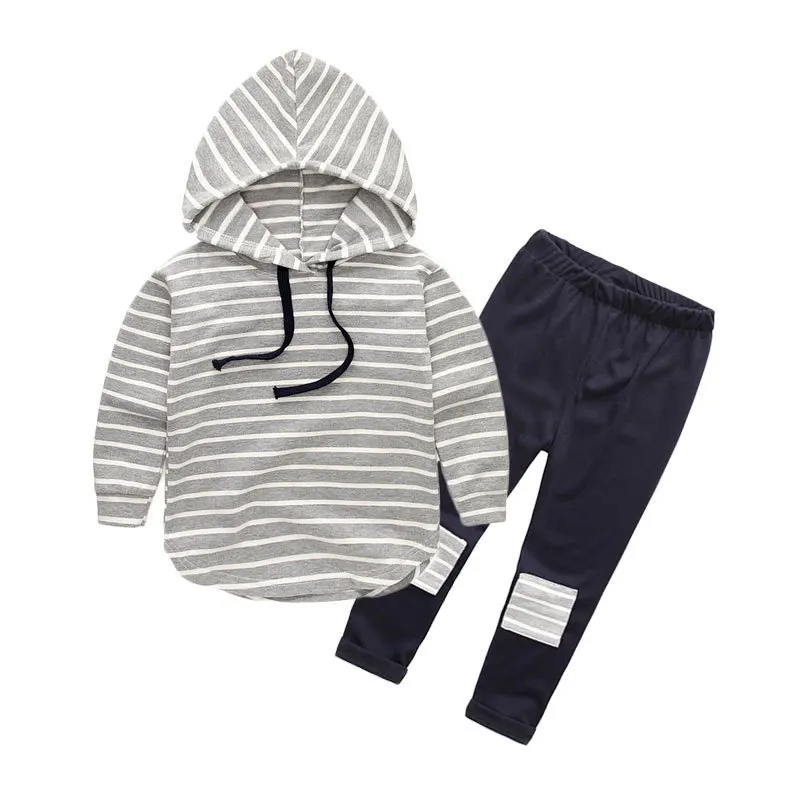

Girls' Striped Sports And Leisure Suit Hoodie, Pants, 2-piece Suit Autumn Long Sleeve Kids Set Pink Grey