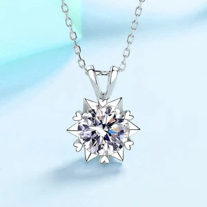 Trendy Real 1-2ct D Color Moissanite Snowflake Necklace for Women 925 Sterling Silver Moissanite Diamond Pendant Necklace Gift