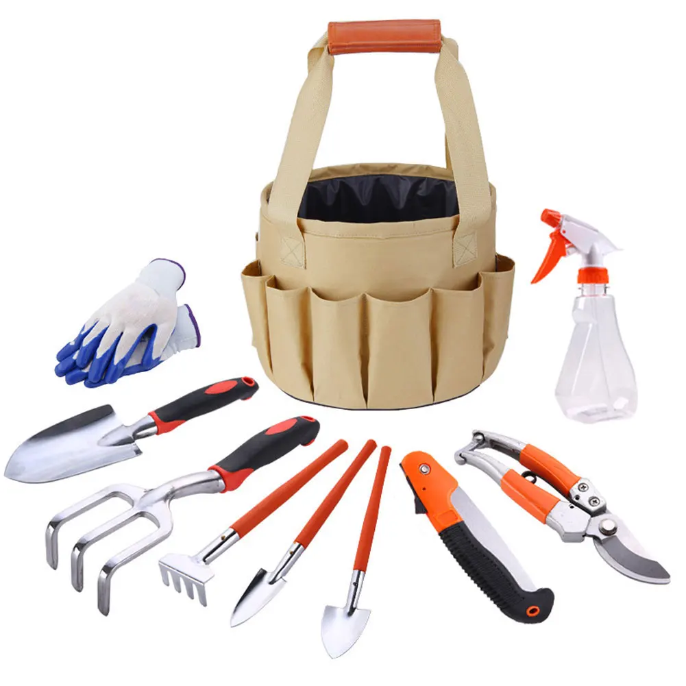 

1 Set Gardening Hand Tools KitGarden Scissors With Tote Bag Elbow Branch Nail Rake Spade Spraying Pot Garden Planting Hand Tool