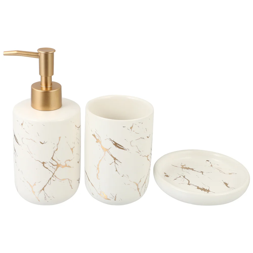 

3pcs Decorative Soap Dispenser Toothbrush Cup Soap Dish Bathroom Accessories