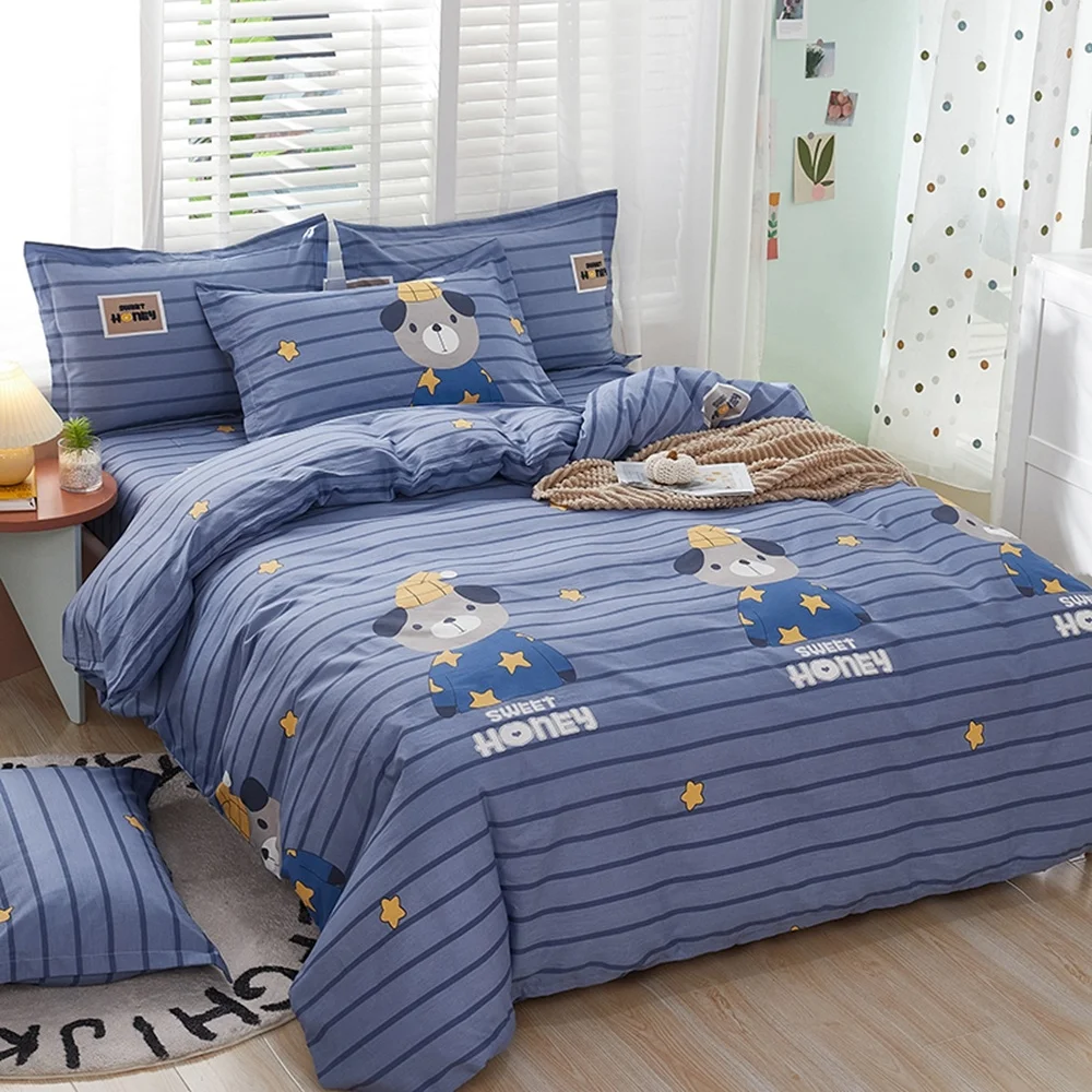 

Комплект постельного белья из 100% хлопка, пододеяльник + наволочка, голубое покрывало с медведем, постельное белье без листа, домашний тексти...