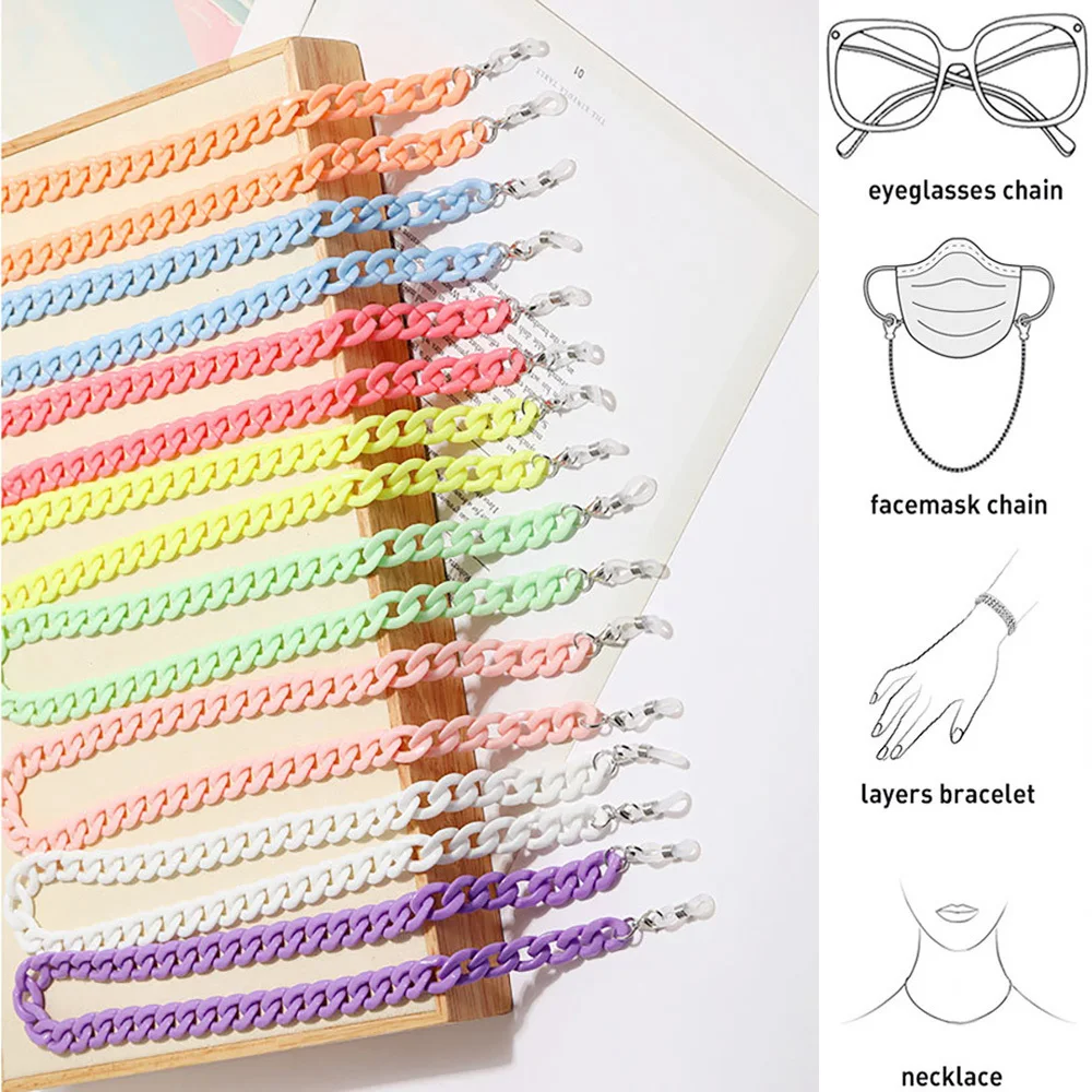 

2023 Candy Color Resin Anti-skid Glasses Chain Fashion Student Acrylic Sunglasses Mask Holder Lanyard Neck Strap for Women Gift