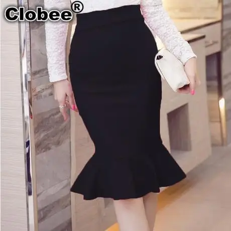 Зимняя облегающая юбка годе с завышенной талией длиной до колена винтажная