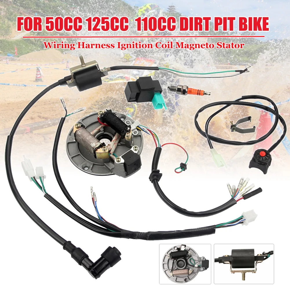

Motorcycle CDI Wiring Harness Loom Solenoid Ignition Coil Rectifier for 50cc 110cc 125cc PIT Quad Dirt Bike ATV Motorcycle Parts