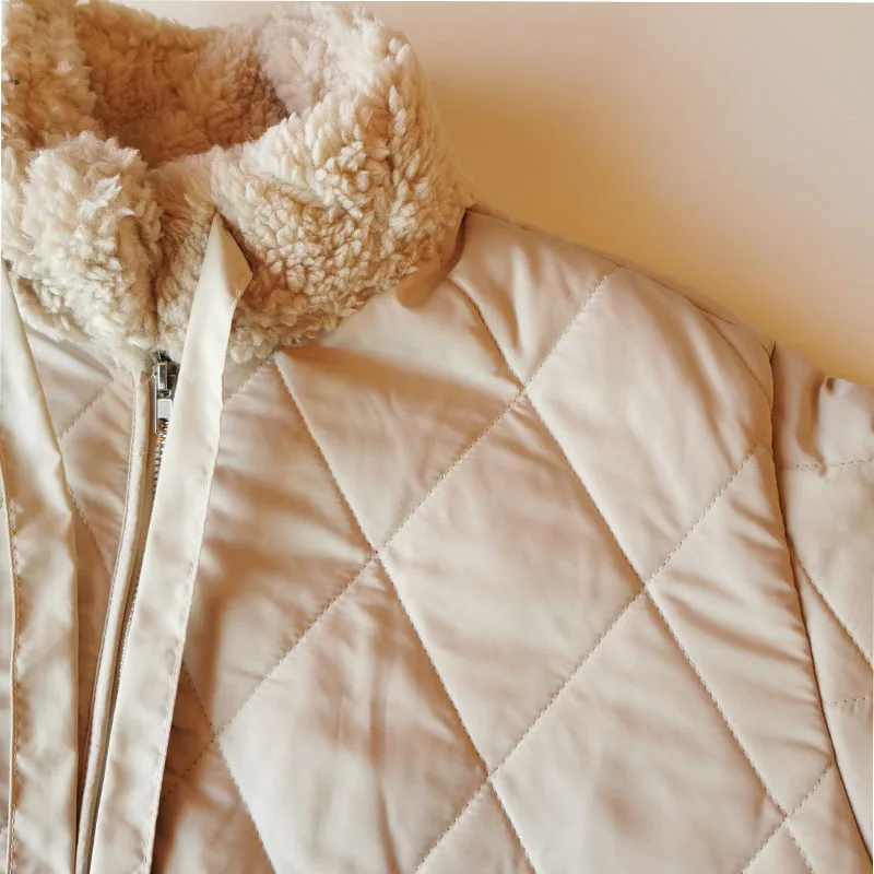 Women Sweet Cotton Padded Jackets Lamb Wool Coat Female Winter Korean Style Loose Pockets Plush Thick Warm Cotton Coat Parkas