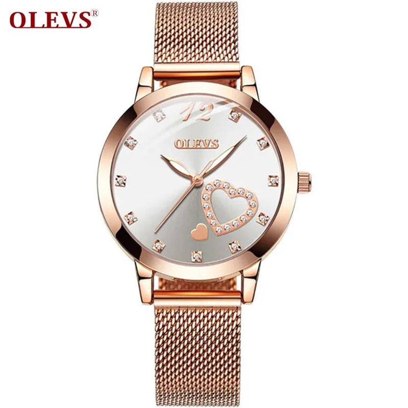 OLEVS женские часы светящиеся розовое золото браслет из нержавеющей стали