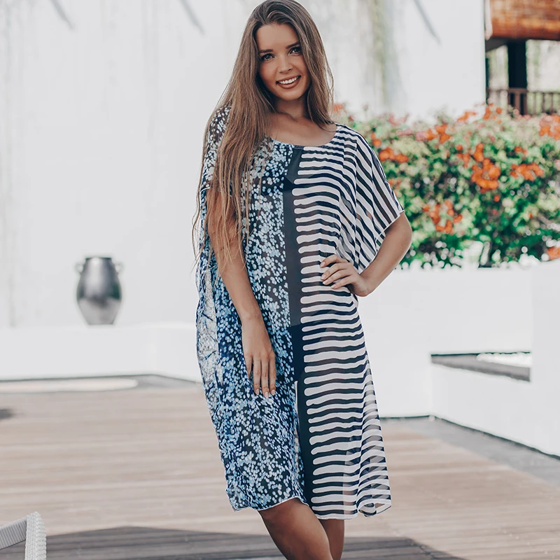 Шифоновая Пляжная накидка большого размера туника для пляжа саронг пляжный