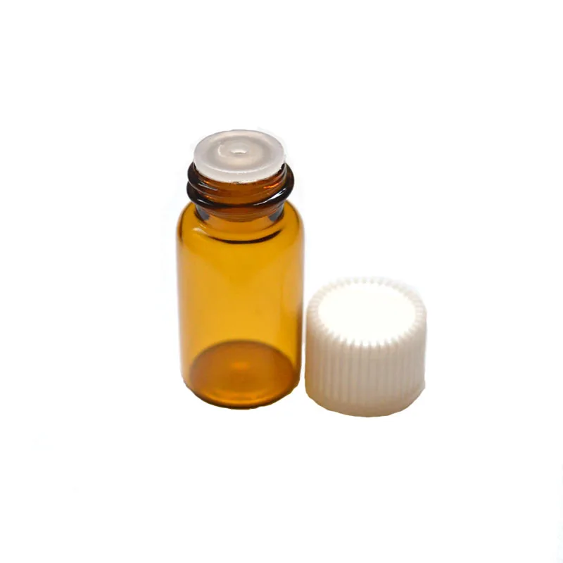 100pcs Small 3ml Amber Glass Essential Oil Bottle with Orifice Reducer Screw Cap Sample Vials | Красота и здоровье