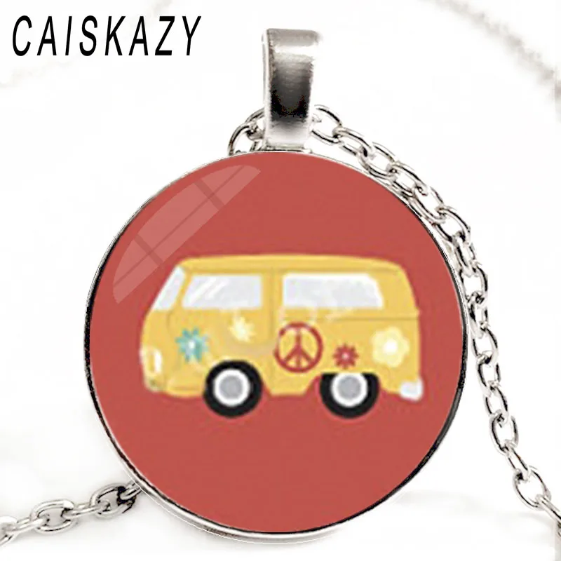 Творческий Винтаж Hippie PEACE ЗНАК автобус кабошон Цепочки и ожерелья в виде милого