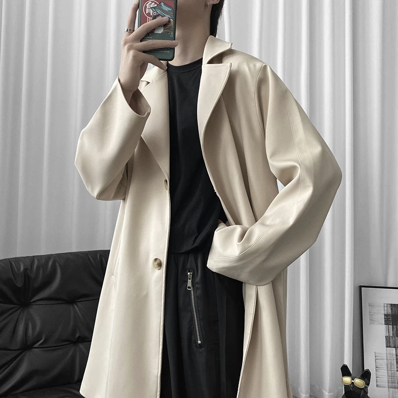 

2021 spring Men slim fit Windbreaker single breasted Jacket Trend Casual Coat male Men‘s Clothing youth trench coat size M-5XL