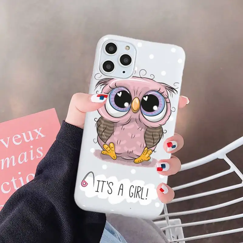 

Baby Cute Owl pattern fundas Phone Case Candy Color for iPhone 6 7 8 11 12 s mini pro X XS XR MAX Plus