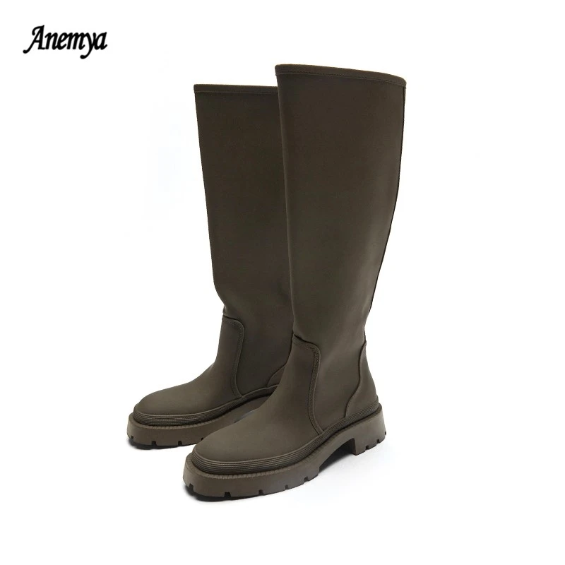 

2021 Long Boots Women Cow Leather PU Patchwork Knee High Boots Round Toe Zipper Winter Shoes Ladies Warm Thick Heel Boots Female