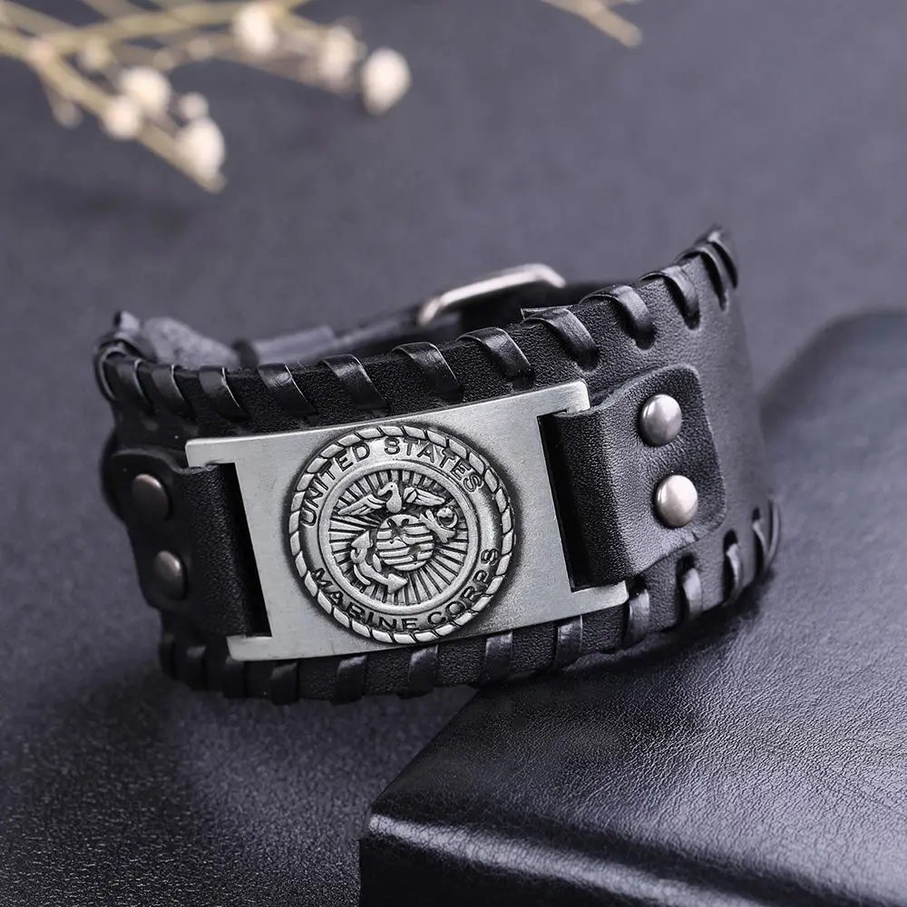 Широкий кожаный мужской браслет LIKGREAT браслеты с подвесками в стиле морской