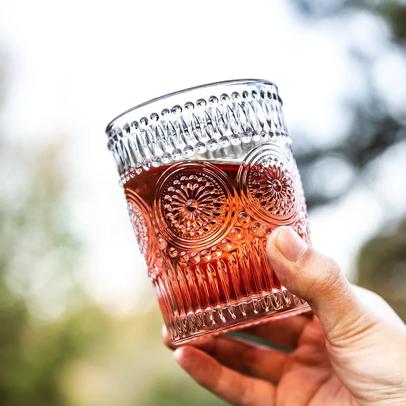 

Sun Flower Print Transparent Heat Resistant Glass Mugs Nordic Style Vintage Wine Mug Tea Glass Milk Breakfast Cup