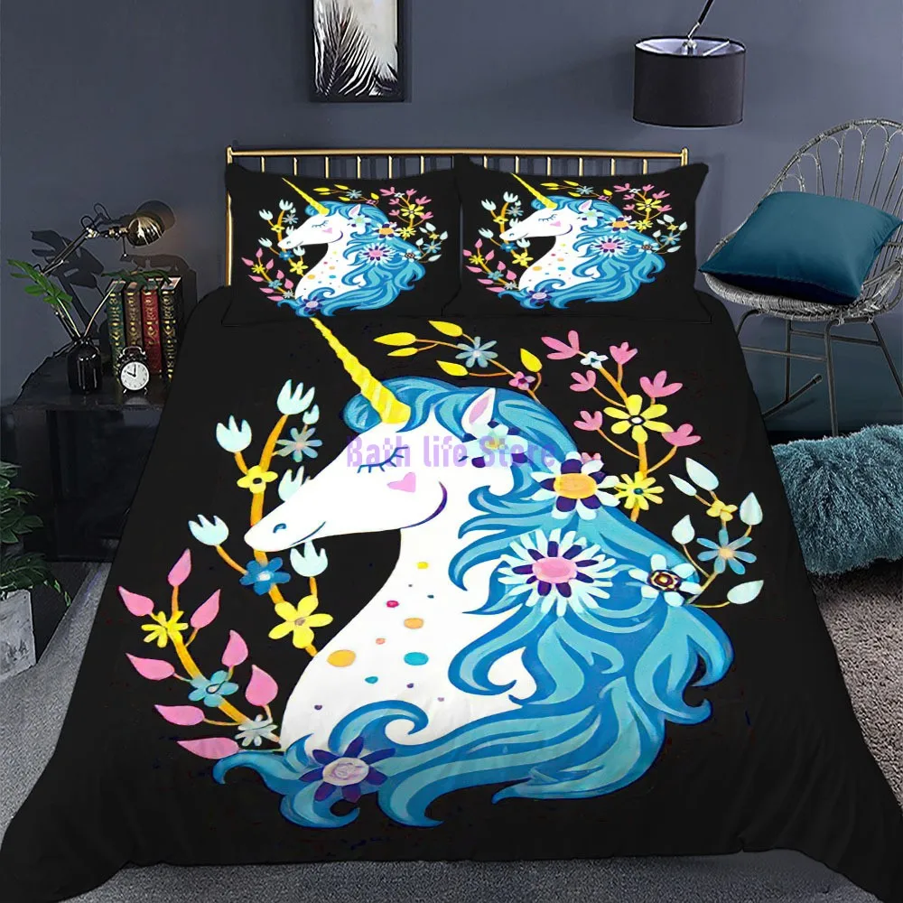 Комплект постельного белья розового цвета с мультяшным единорогом для девочек -