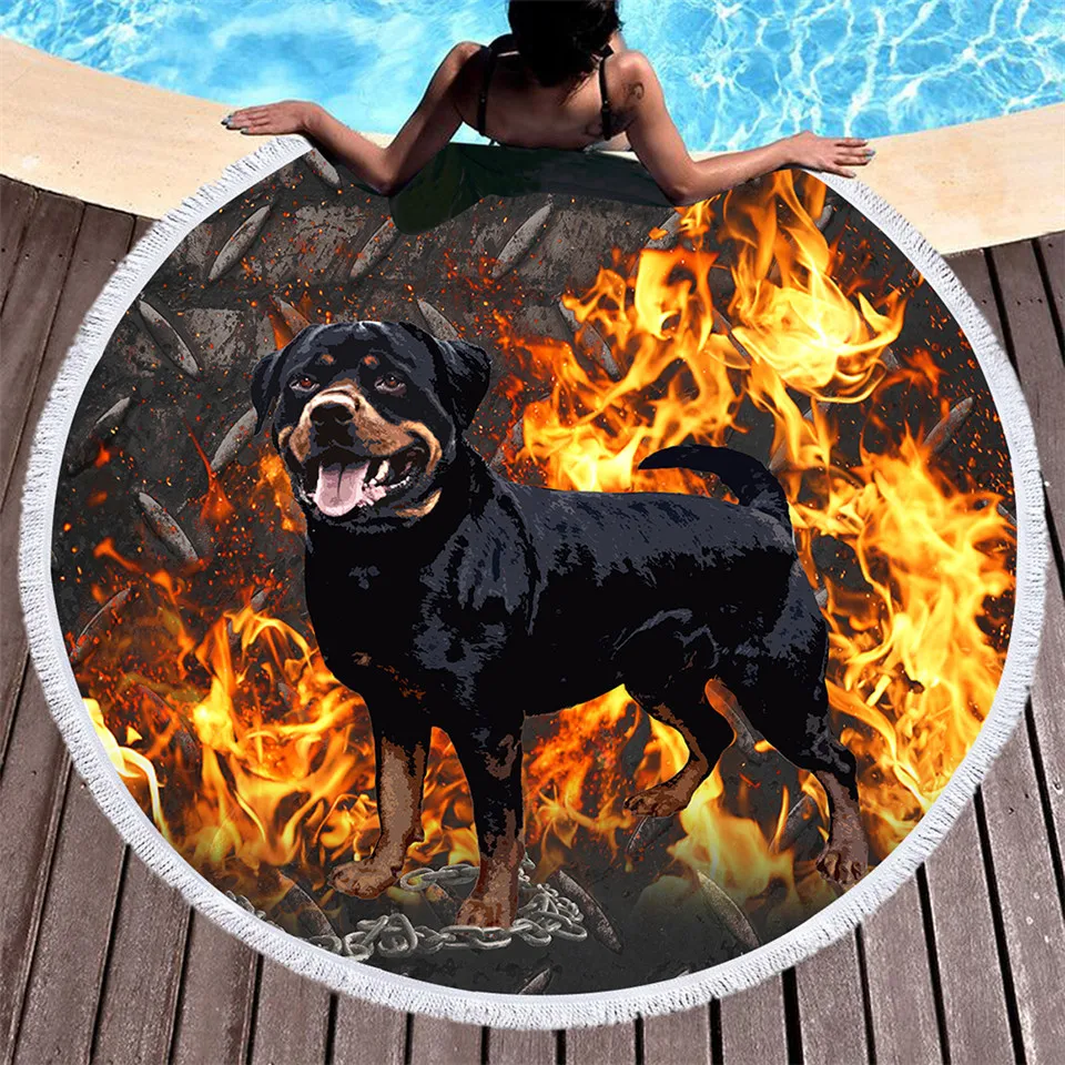 Круглое пляжное полотенце 3D Rottweiler для душа из микрофибры с 3d принтом коврик
