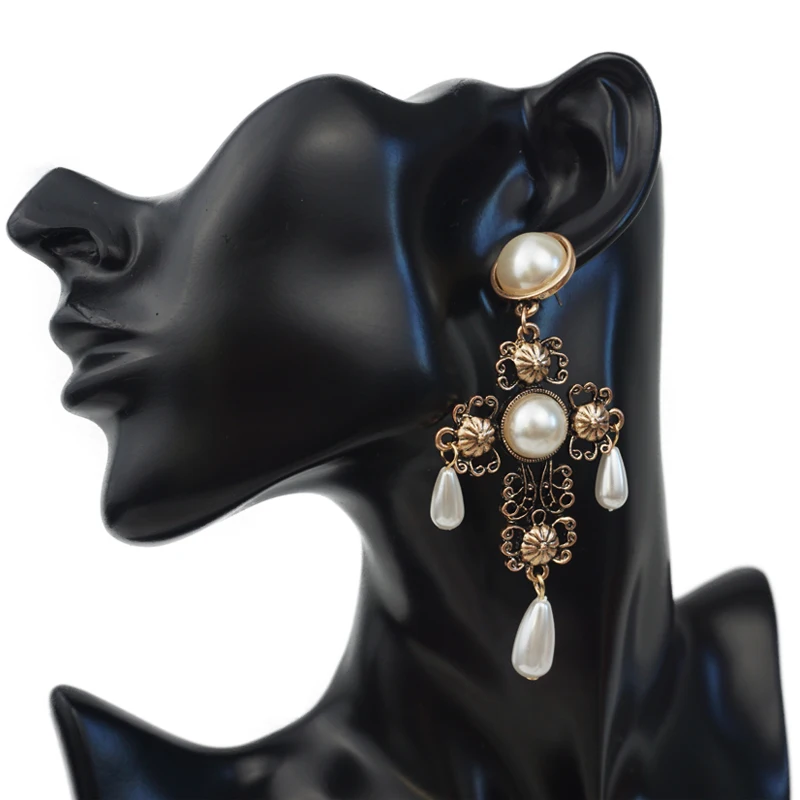 M & G золотые винтажные жемчужные серьги в готическом стиле женские полые длинные