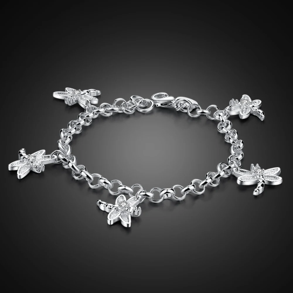 Симпатичные Стрекоза браслет браслеты шармы для ног с 100% 925 стерлингового