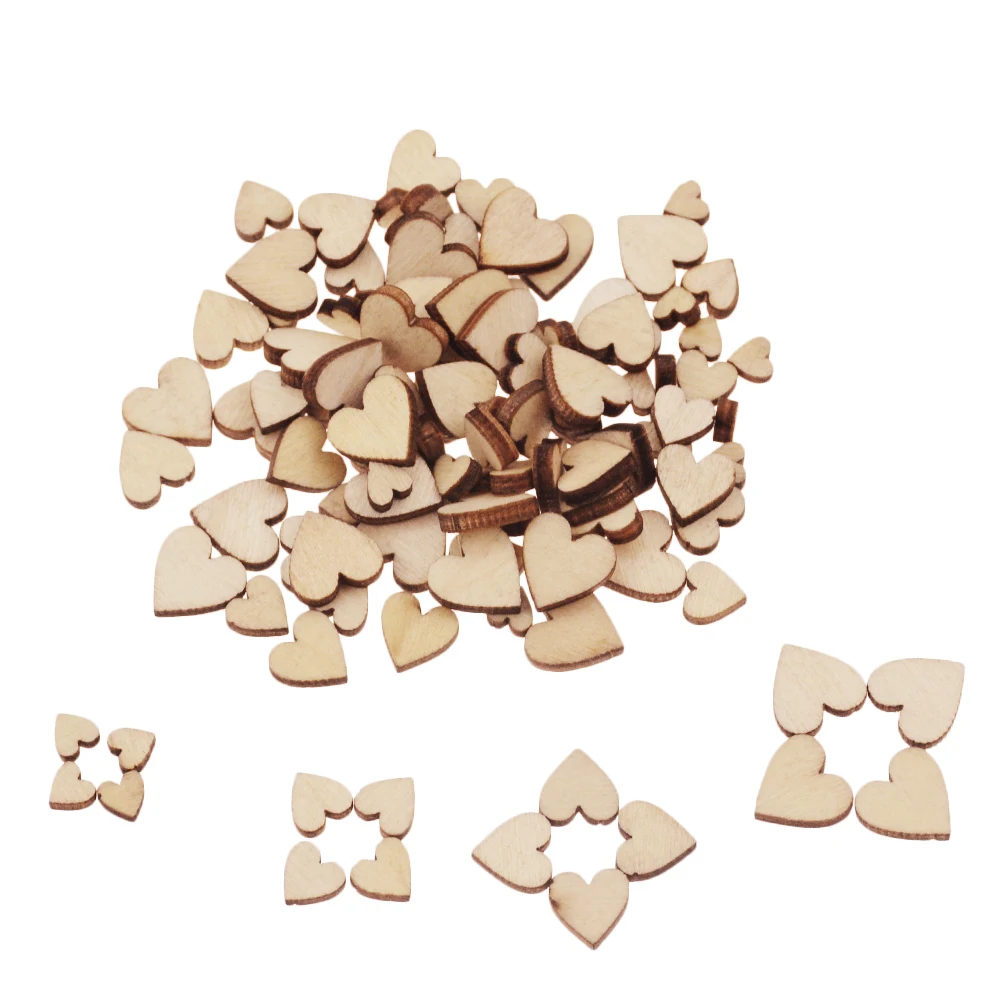 Пуговицы деревянные смешанные в форме сердца 4 размера 6/8/10/12 мм 100 шт.|Украшения