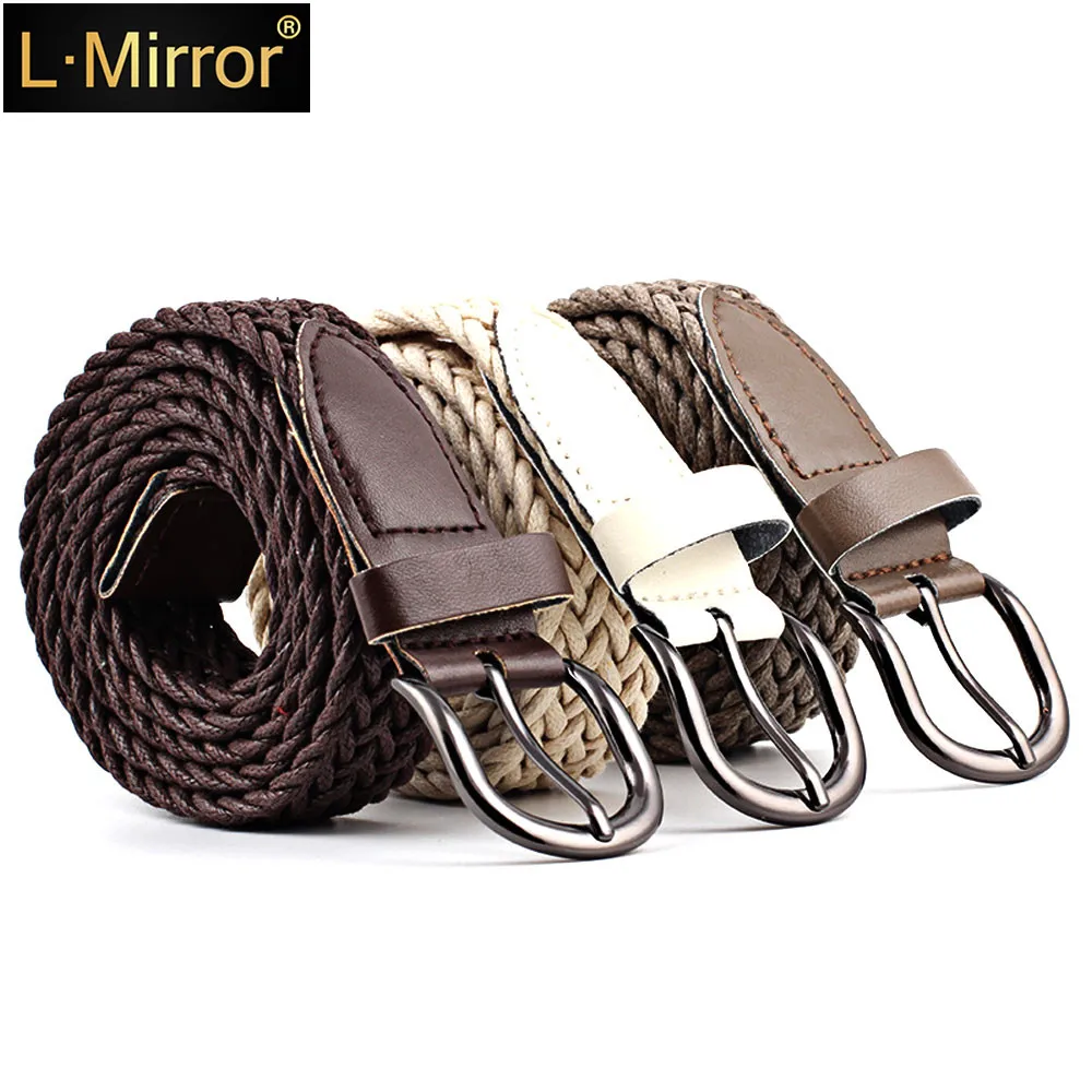 

L.Mirror 1Pcs Fashion Women Woven PU Leather Belts for Jeans Pants with Metal Button Ladies Waist Belt