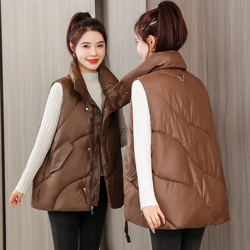 

Жилет с воротником-стойкой, жилет для девочек, куртка с хлопковой подкладкой, женский ветрозащитный Теплый жилет, Студенческая осенне-зимня...