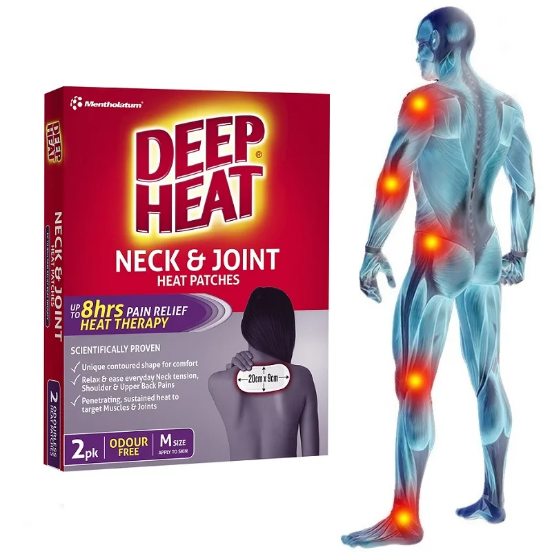 

DeepHeat ODOURLESS Neck Joint 2Patches 8Hours SUSTAINED Relief Backache Tension Muscular Shoulder Pains Stiffness Heat Patch