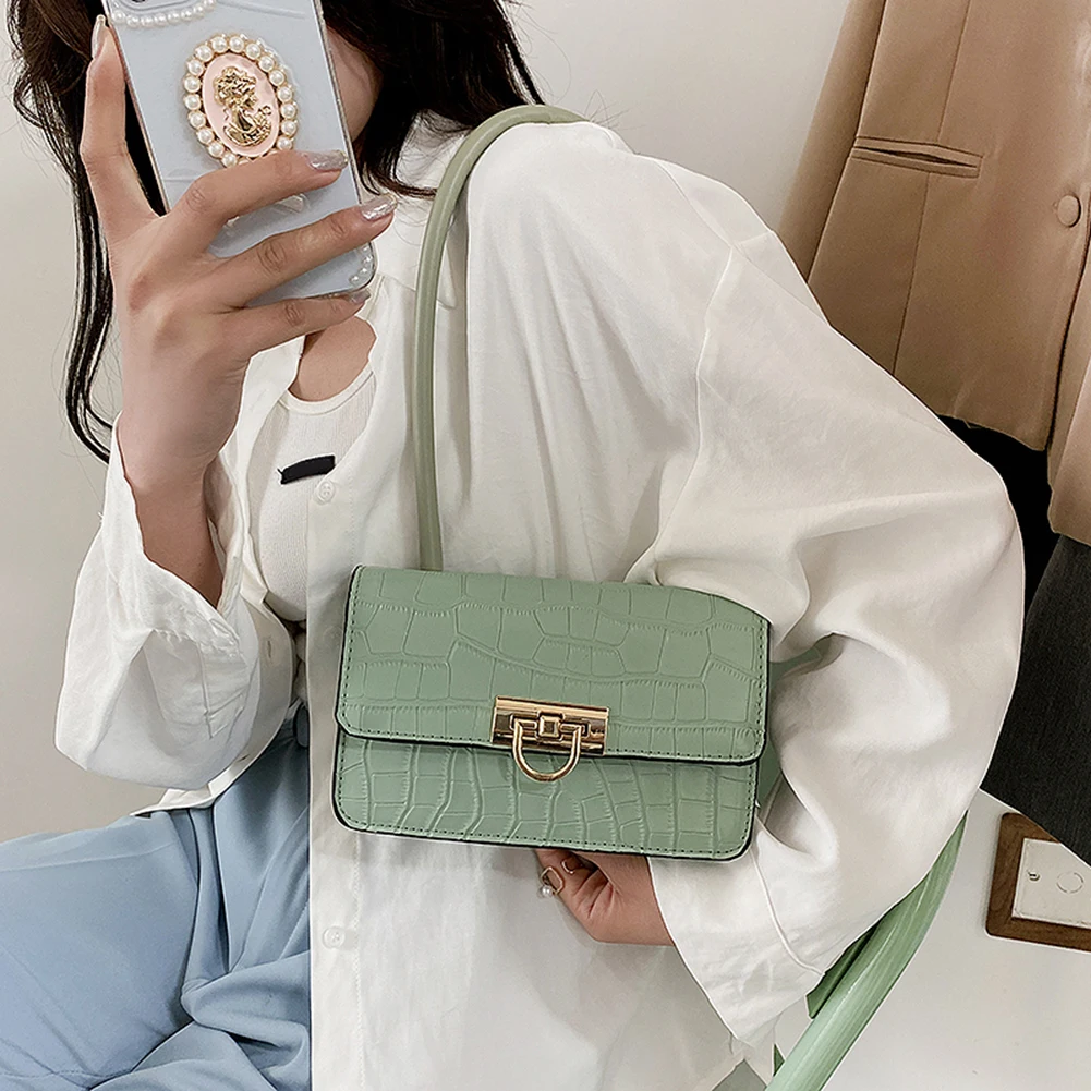 

2021 винтажная Женская однотонная сумка через плечо из искусственной кожи с узором под кожу аллигатора, повседневные дамские сумочки с ручка...