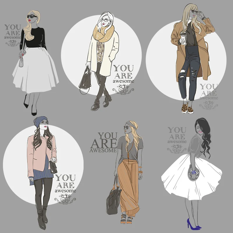 

Cartoon Fashionable Lady Patches For Clothing DIY T-shirt Patches Iron On Heat Transfers Appliques Thermal Sticker On Clothes