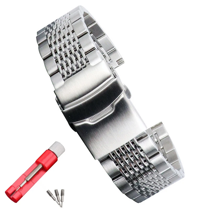 Solid Mesh Stainless Steel Watch Band Bracelets 18mm/20mm/22mm/24mm Watch Straps Deployment Buckle Removable Strap