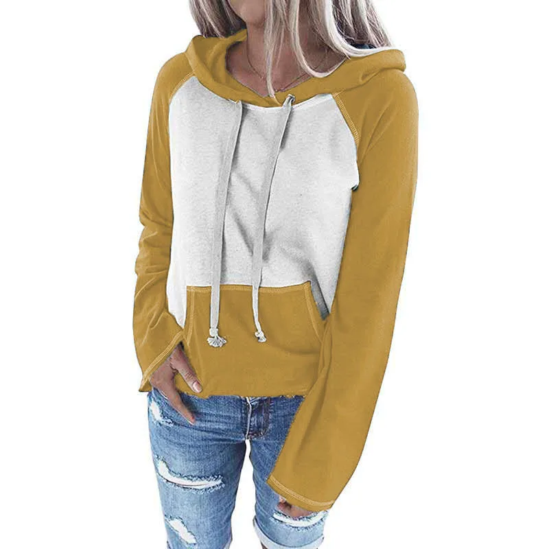 

New Color Patchwork Long Sleeve Hoodies Women Autumn 2020 Fashion Hoodies Sweatshirts Loose Streetwear Pullover Harajuku Hoodies