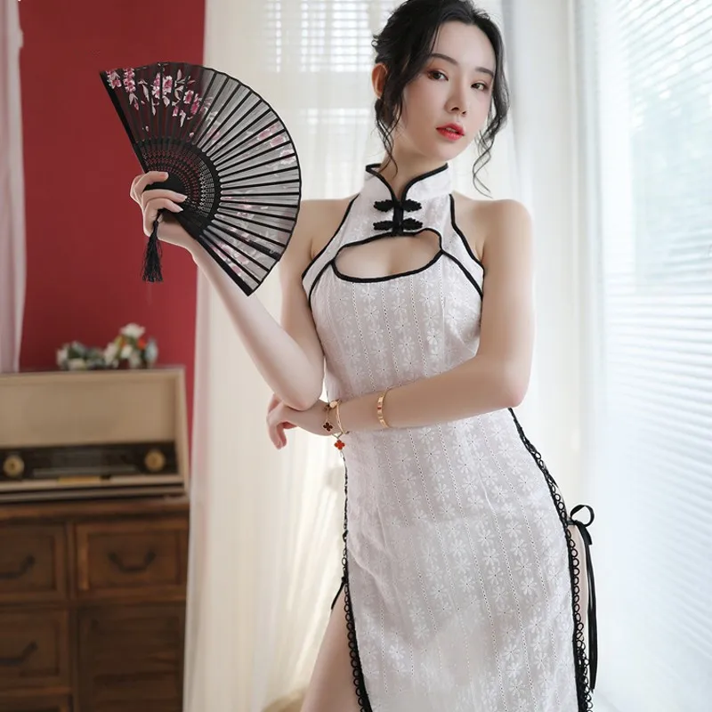 Новый длинный тонкий с высоким разрезом в ретро китайском стиле чонсам ночная