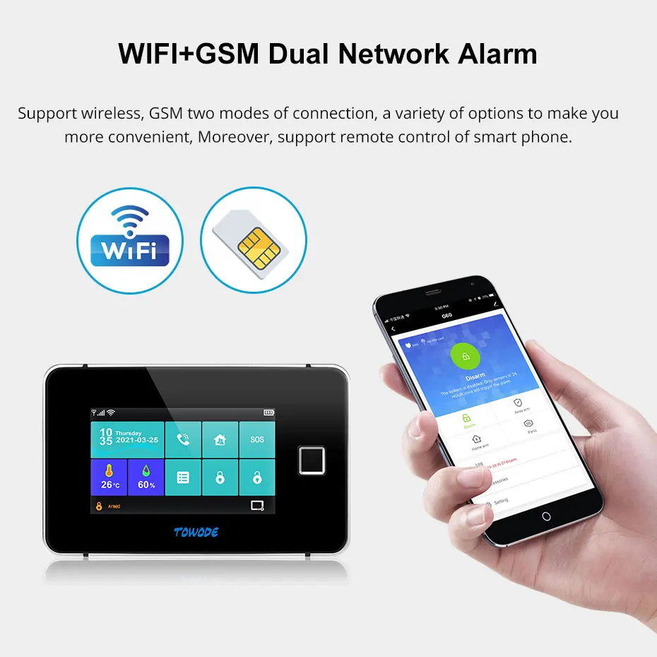 TOWODE Fingerprint Arm Disarm Alarm System WIFI GSM Home Security Tuya Smart App Remote Control Kit With HD Outdoor Camera | Безопасность