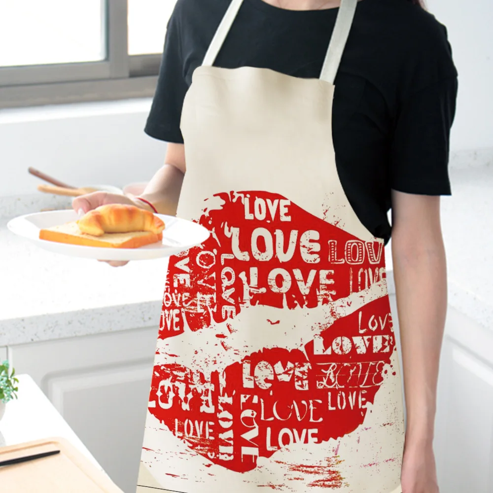 

Kitchen Apron Cotton Linen Sleeveless Cartoon Heart Printed man women Chef Cooking Aprons Kitchen accessories 68*55cm 0010