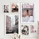 Модные плакаты и картины в скандинавском стиле с изображением Парижской башни, кафе и розы для девушек, настенная живопись, картины на холсте для украшения гостиной