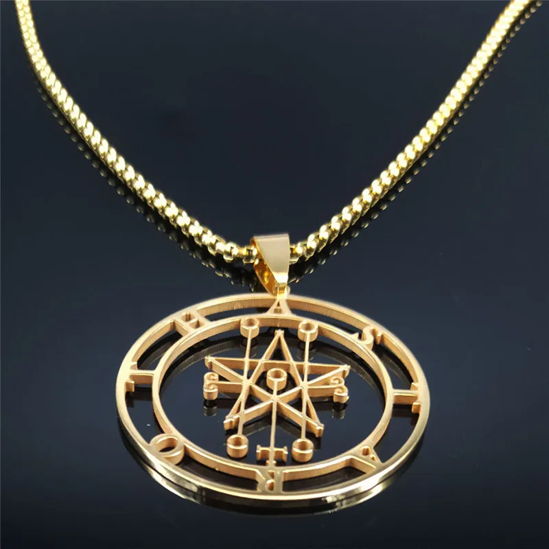 Фото Ожерелье из нержавеющей стали Astaroth Sigil Goetia, золотистого цвета, с печатью Соломона, демона, сатаны, сатаника, украшение №3