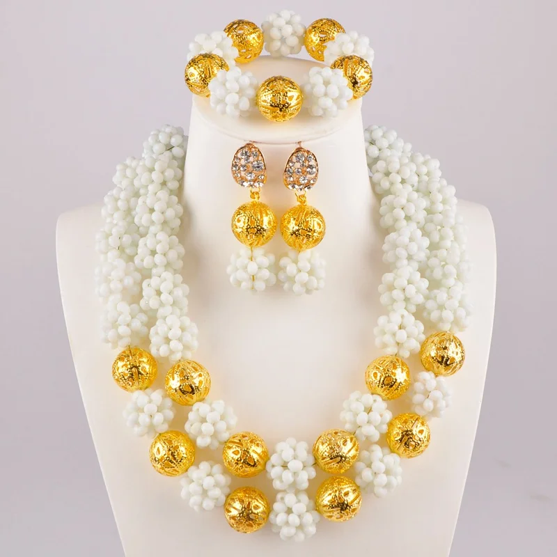 Хрустальный шар из бисера Белый Африканский комплект ювелирных изделий