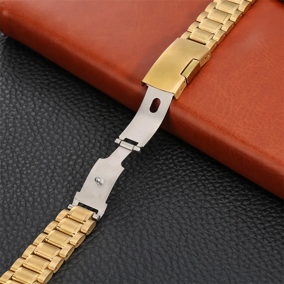 

Gold Stainless Steel 18/20/22 Watchbands Metal Folding Clasp Wristwatch Strap Replacements Band