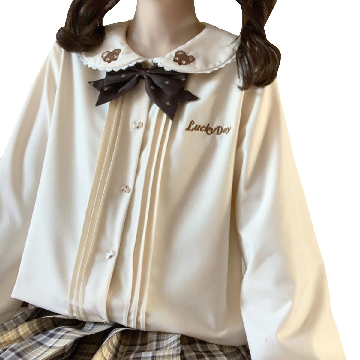 

Kawaii Cartoon Jk Uniforms Embroidered Shirt Korean Fashion Doll Collar Long Sleeve Blouse Harajuku Preppy Style Loose Women Top