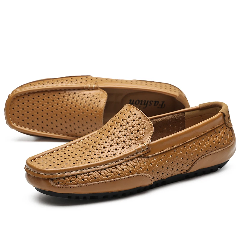 

Men Mesh Breathable Shoes Outdoor Summer Confortable Leather Mesh Ligh Men's Hollow Loafers