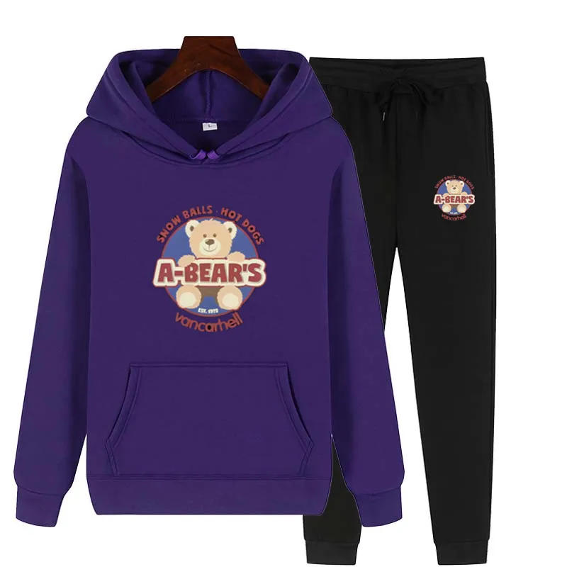 

Women Tracksuit Pullovers Hoodies and Black Pants Autumn Winter Suit Female Solid Color Casual Full Length Trousers Outfits 2021