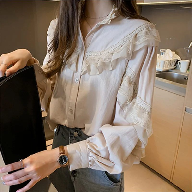 

Neploe French Retro Embroidery Flower Shirt Female Design Lace Up Bow Puff Long Sleeve Blusas Holiday Beach Loose Blouse 47262