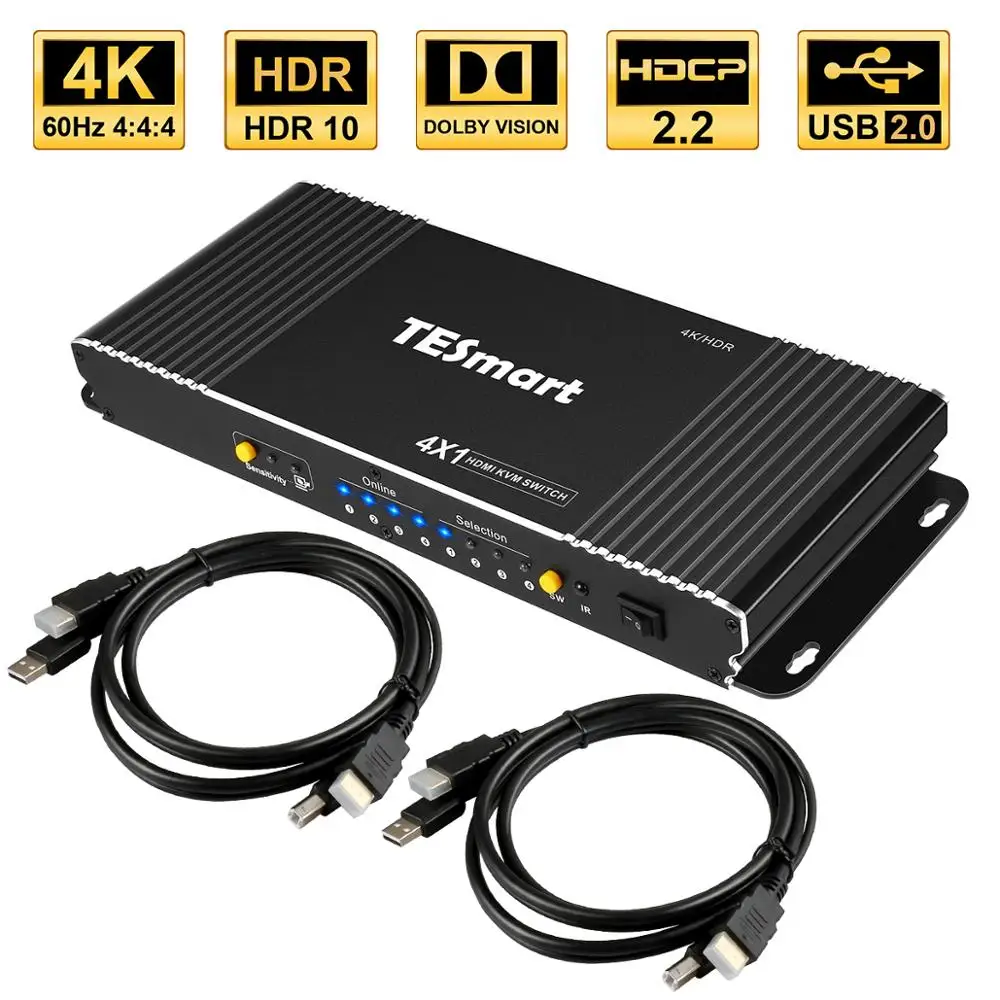 TESmart высокое качество 4 порта USB KVM HDMI переключатель с дополнительным USB 2,0 порт Поддержка 4K*2K(3840x2160) 2 шт 5ft HDMI Кабели