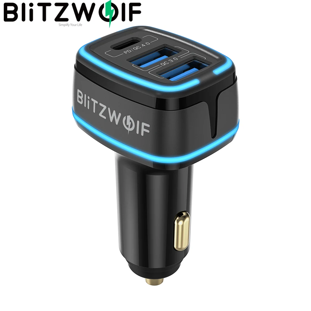 

BlitzWolf BW-SD7 QC4.0 QC3.0 USB Type c 3 Port Fast Charging Car Charger Adapter for iPhone 12 11 Pro / Xiaomi Mobile Phone
