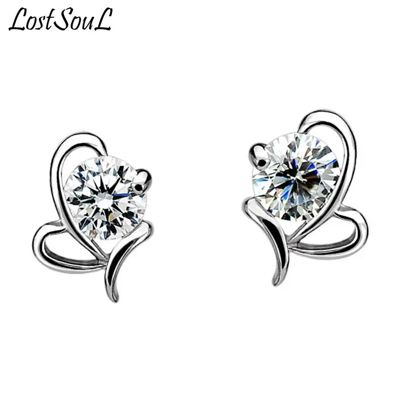 

LOSTSOUL Elegant Woman Wedding Engagement Party Stud Earring 925 Sterling Silver AAA Zircon Crystal Lady Jewellery Anti-allergy