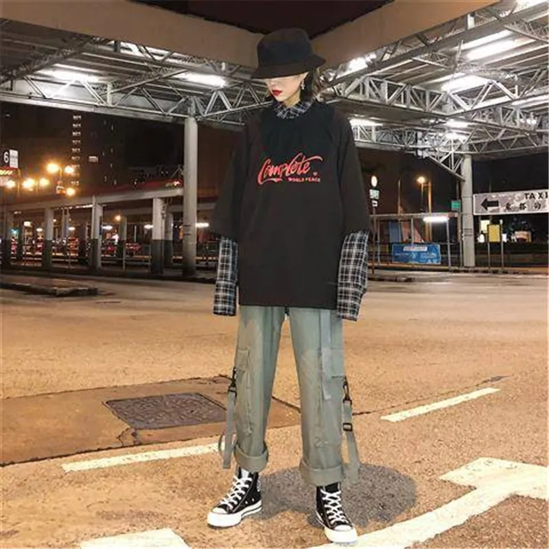 

Autumn Women Army Cargo Pants Unisex Hip Hop Sashes Trousers BF Harajuku Joggers High waist overalls loose casual Pants Females