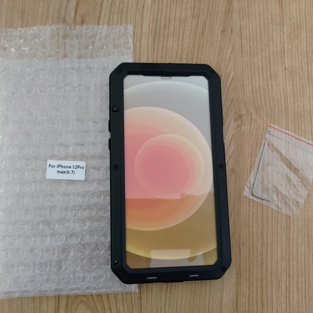 

Luxury Doom Armor Dirt Shock Waterproof Metal Aluminum Phone Bags Case For iPhone 12 Pro Max 6.7 Inch Cover+Tempered Glass