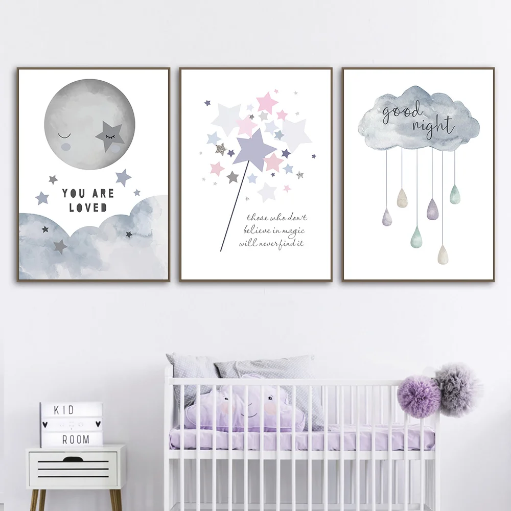 Луна художественные плакаты звезды облака холст живопись стена искусство принт