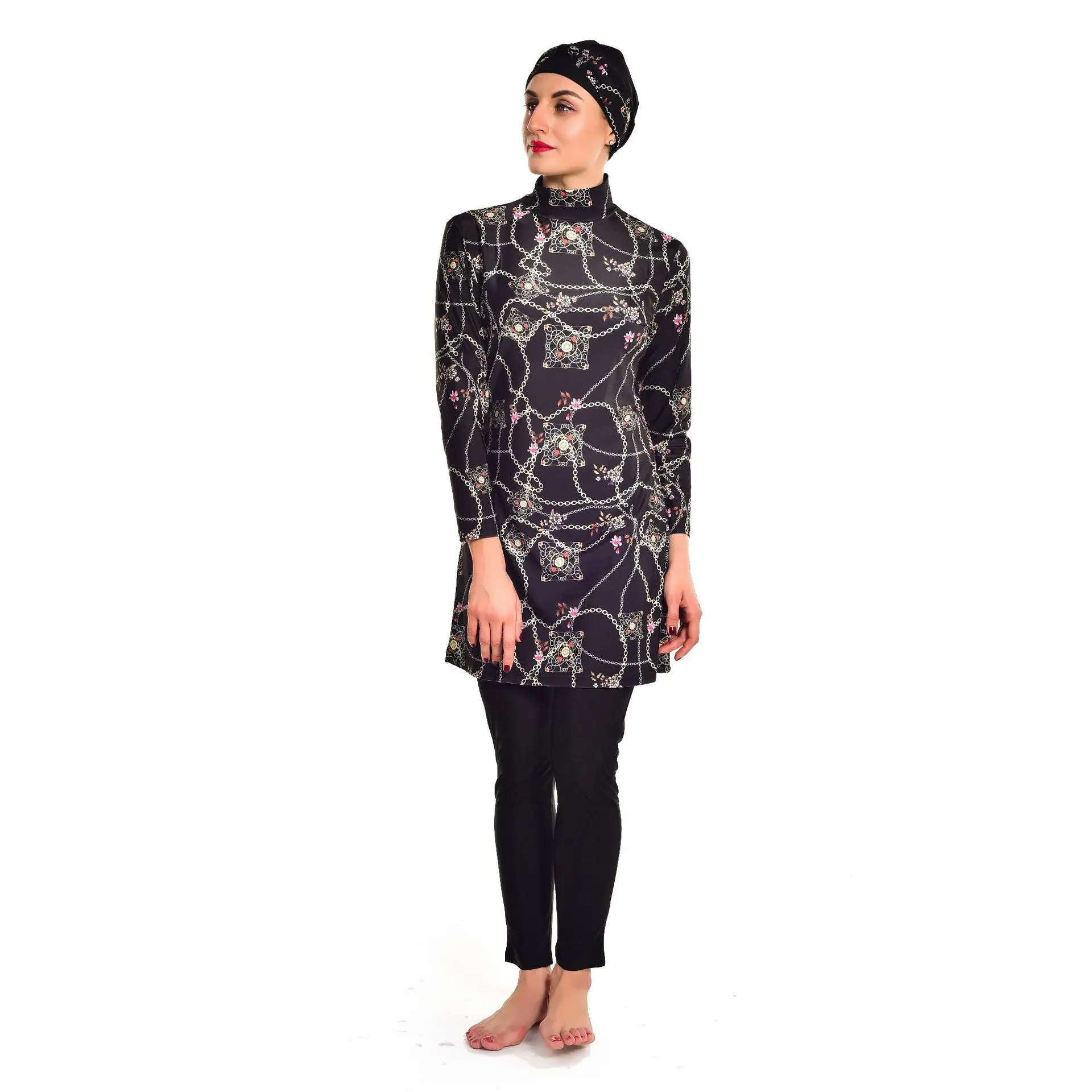 

Muslim Southeast Asia Clothing Swimsuit Plus Size Splicing Slim Three-Piece Beach Suit Women Hijab Swimwear Burkini Lady -40